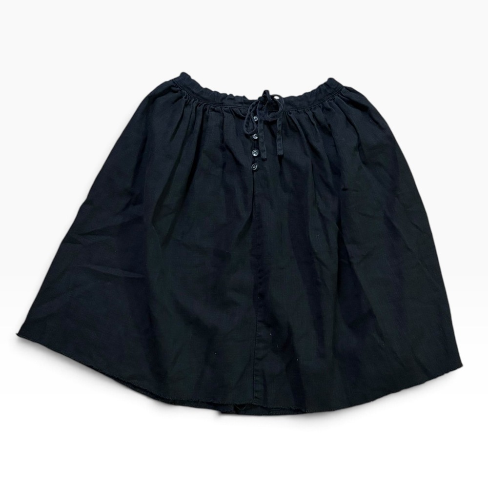 Giannetti Black Linen Skirt One Size Made in USA Drawstring Pockets Frayed Hem